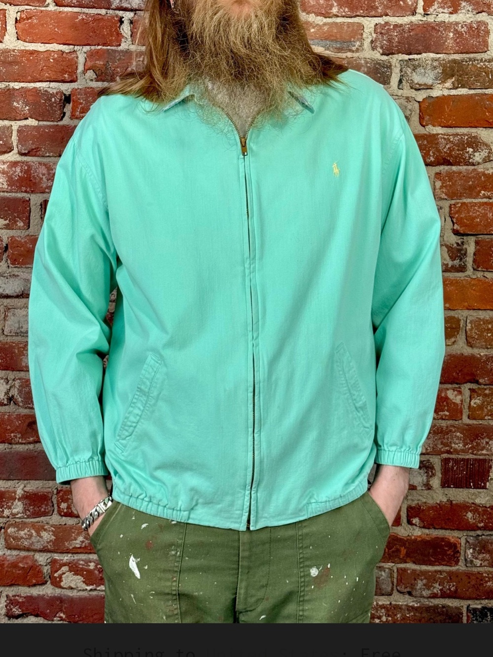 Vintage 1980s Ralph Lauren Polo Bi Swing Jacket Turquoise Twill USA large